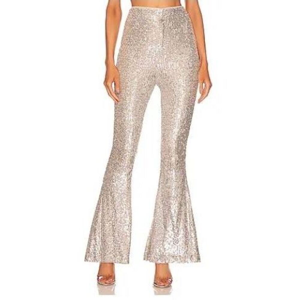 Wisteria Lane Sequined Bell Bottom Pants in Champaign Size Large NEW